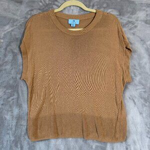 CeCe Camel Short Sleeve Knit Sweater Top Women’s Size M Lightweight Viscose